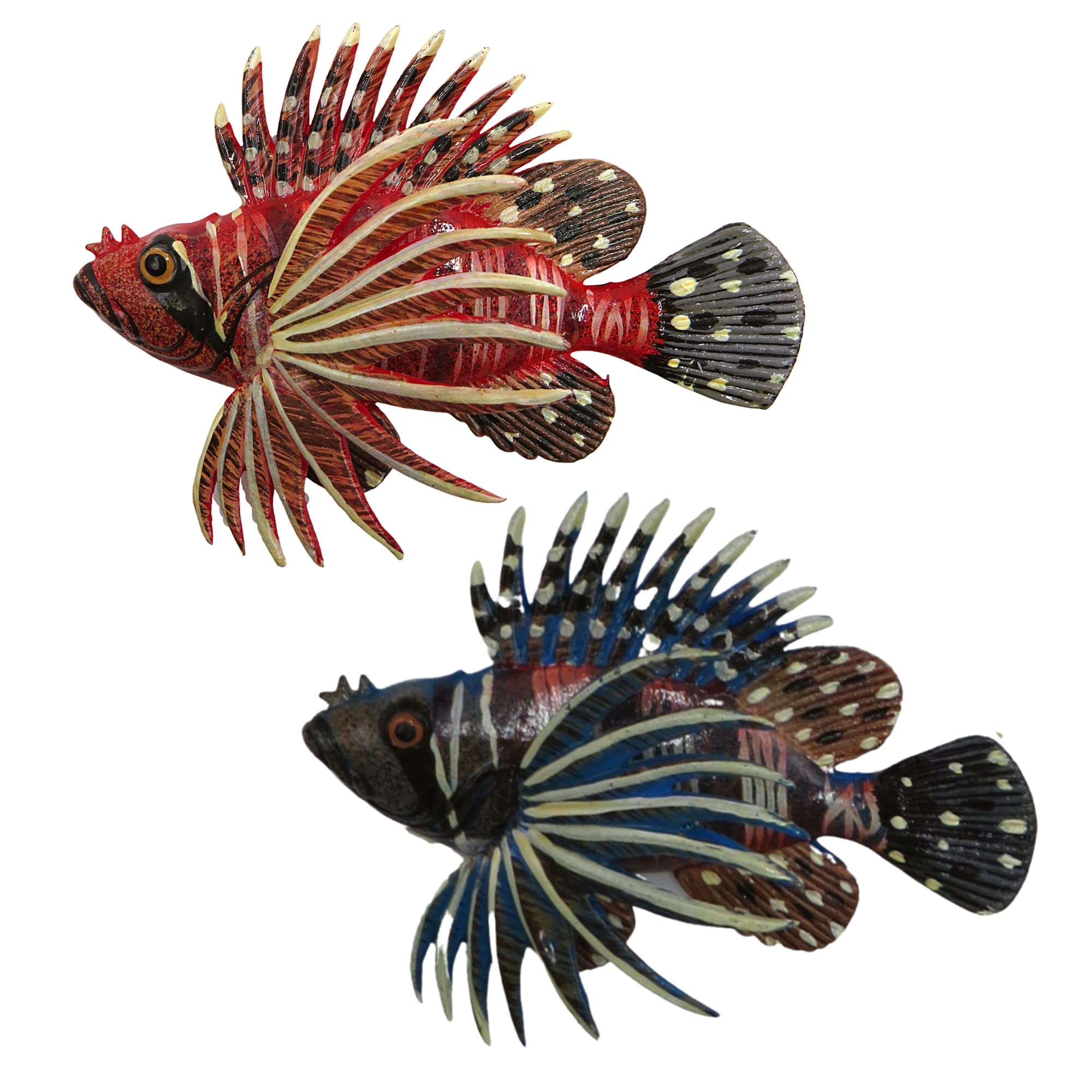 Hand Painted Lionfish Fridge Magnets, Colorful Fish with Bobble Fins Magnetic Decoration, 4 inches, Pack of 2