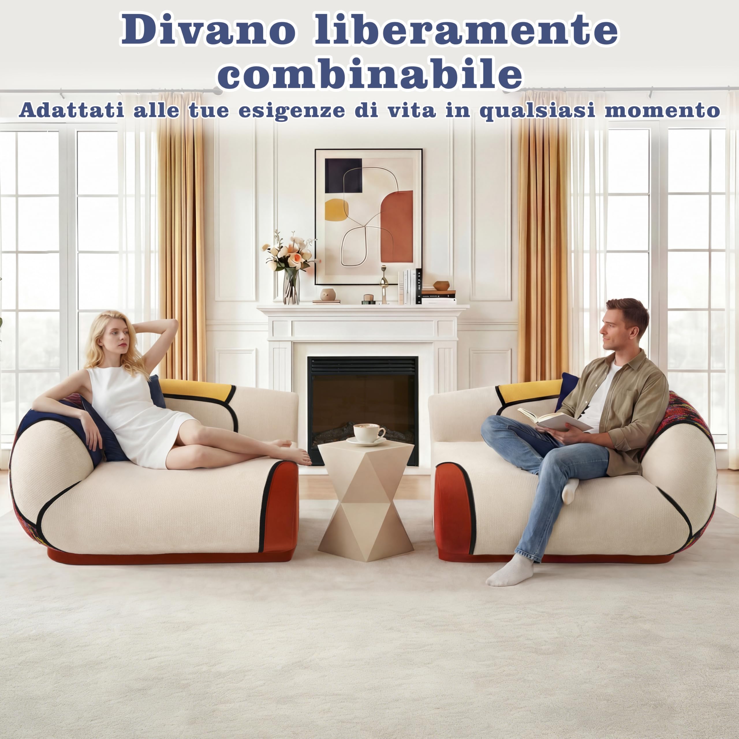 Vipbear Divano Letto, 108 x 265 cm, Divano a 3 Posti con 2 Cuscini in Chenille, Divano Compresso per Soggiorno, Stile Bohémien, Schiuma ad Alta Densità, Senza Montaggio