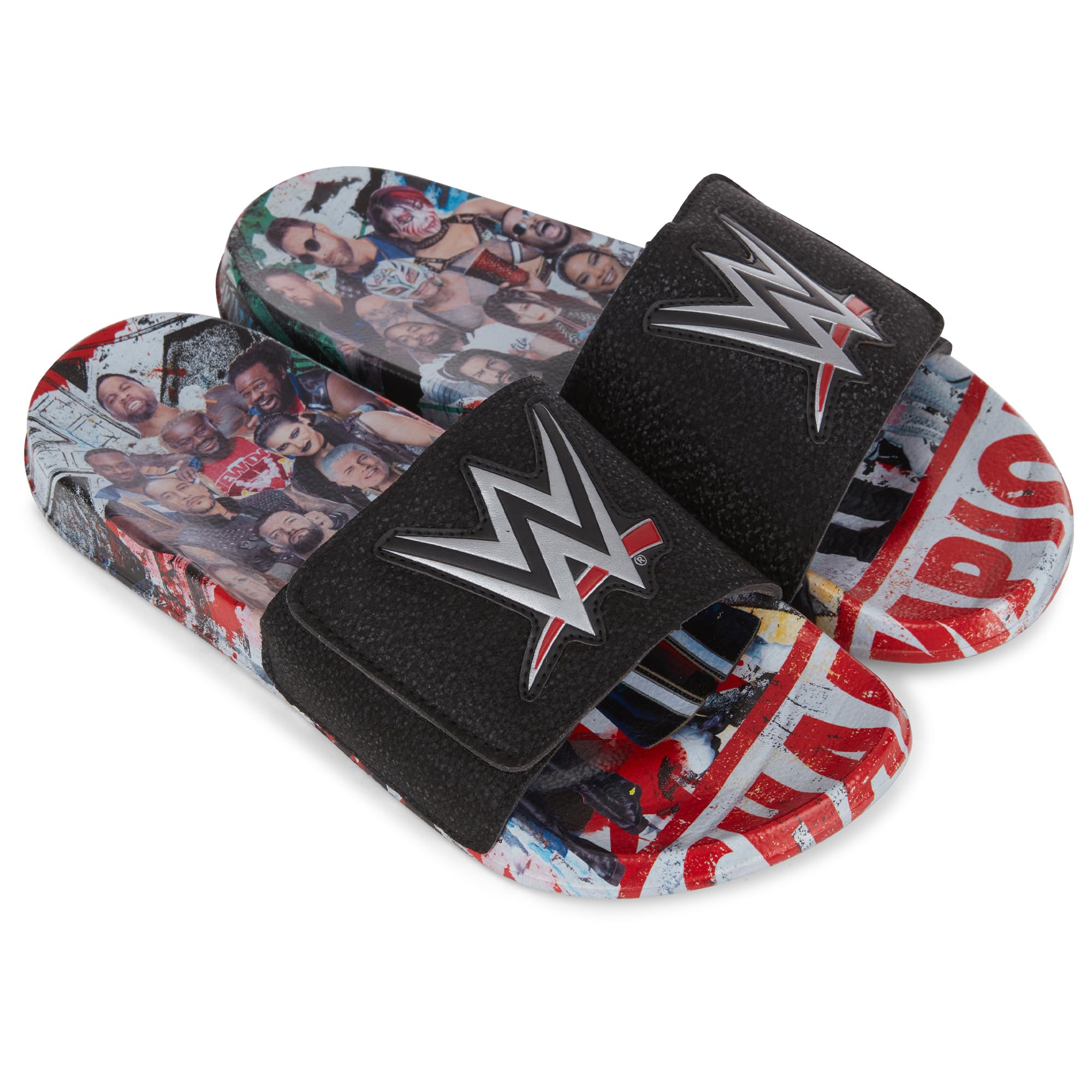 WWE Men's Slides Sandals  John Cena Roman Reigns Seth Rollins Championship Belt Slip-On Pool Beach Shoes for Men 11 Black