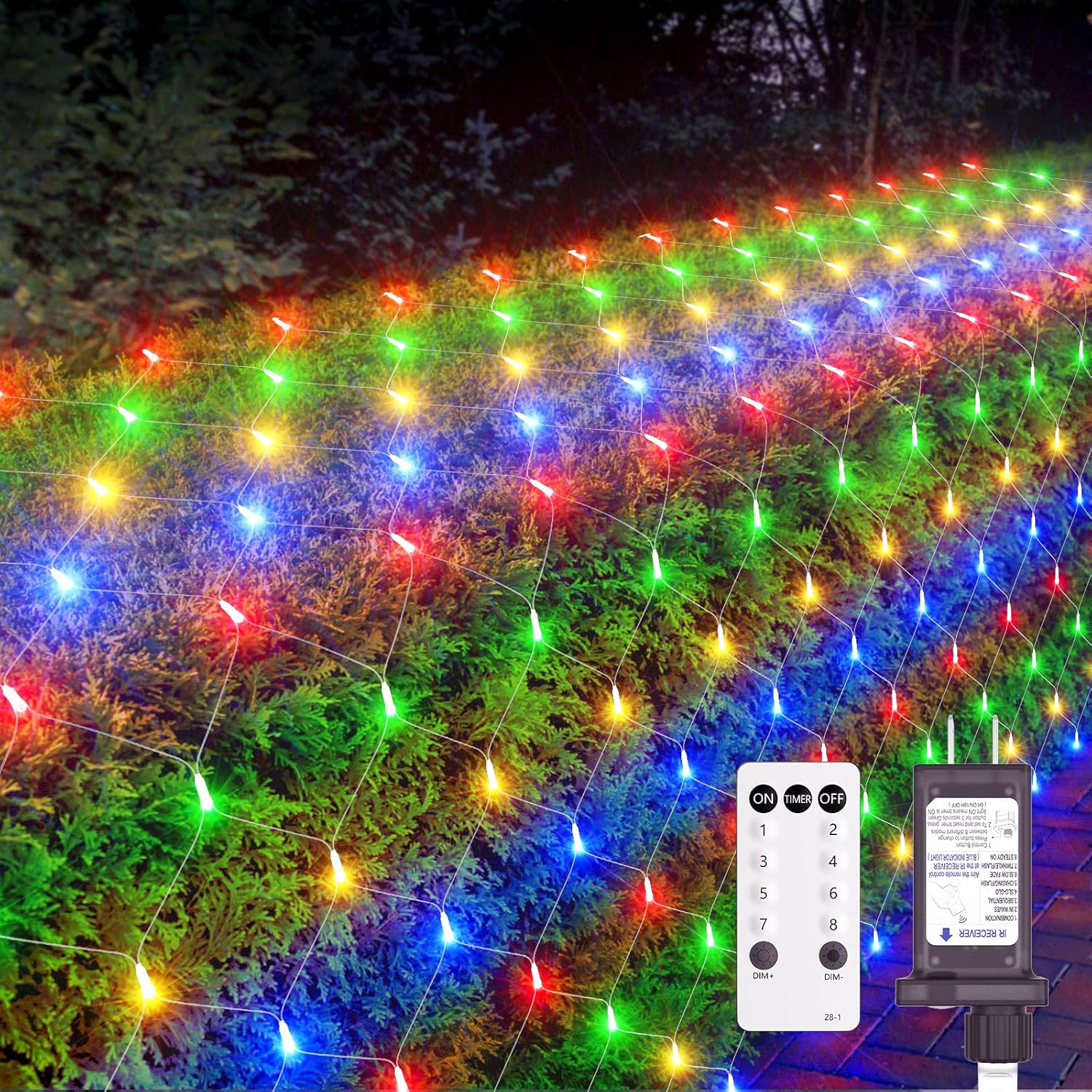 12ft x 5ft 360LED Bush Net Lights, Connectable Outdoor Mesh Bush Lights with 8 Modes, Timer, Dimmer, Memory Function, Waterproof for Indoor Outdoor Decor.Multi-Color