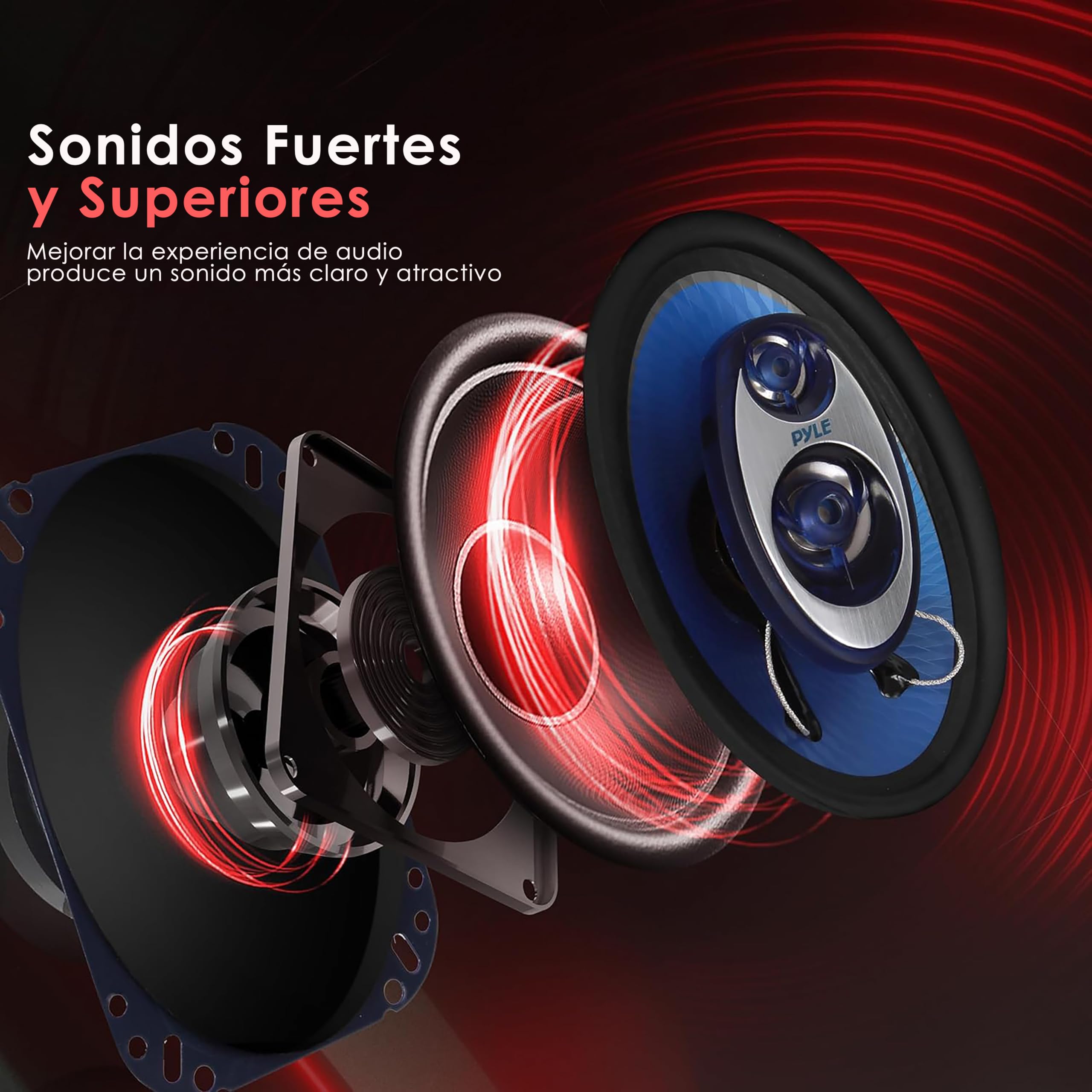 Pyle Par de altavoces para auto de 4” x 6”, Coche, Sistema de altavoces de sonido de 3 vias, 240W por par, Impedancia de 4Ohm y ¾"