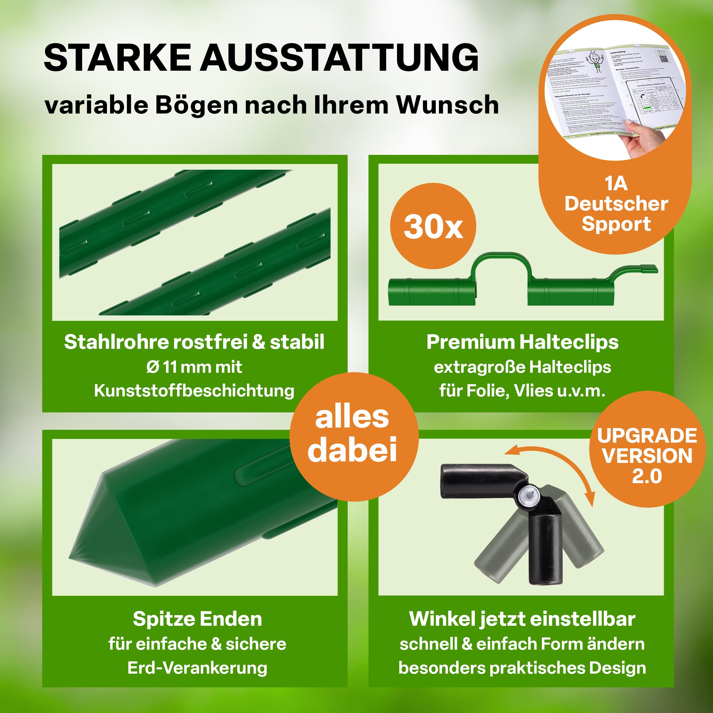 TTL GARDEN Vario 80 6xTunnelbogen System - 6er Set Folientunnel Bögen B 80 x H 100 cm zur Beetabdeckung - 4 mögliche Größen - rostfreie Stahl Tunnelbögen kunststoffbeschichtet - mit 30 Halteclips