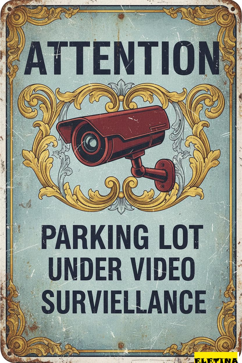 Parking Lot Video Surveillance Tin Sign, 8x12 Inch Decor