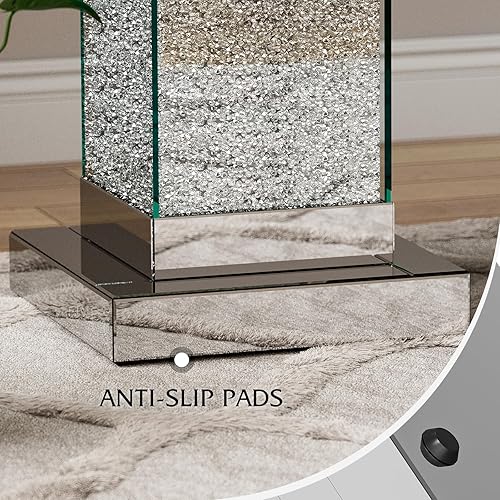 Miniatura 7 de IKIFLY Mesa auxiliar con espejo con luces LED de lasaña, mesa auxiliar moderna con diamante triturado, mesita de noche para sala de estar y