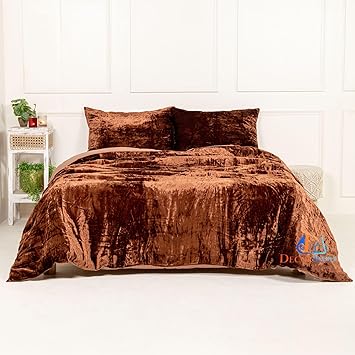 Ultra-Luxe Crushed Velvet Duvet Cover, Boho UO Comforter Bedding Donna Cover,3 Pc Duvet Set, Velvet Bedding Set (Brown, Queen 90" x 90")