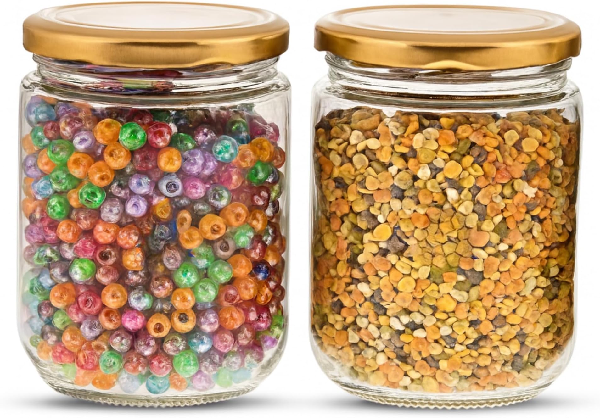 MACHAK Kitchen Storage Glass Jar With Rust Proof Air Tight Golden Cap, 500 Gms,Clear (Set of 2)