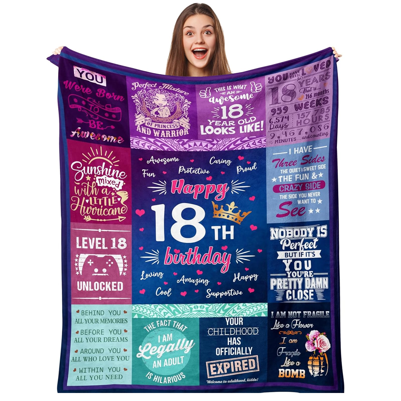 Twirush Girls Pink 18Th Birthday Gifts For Birthday Blanket 150 * 130Cm, Beautiul Gift For 18 Year Teenager, Gifts For Sister, Daughter On Birthday