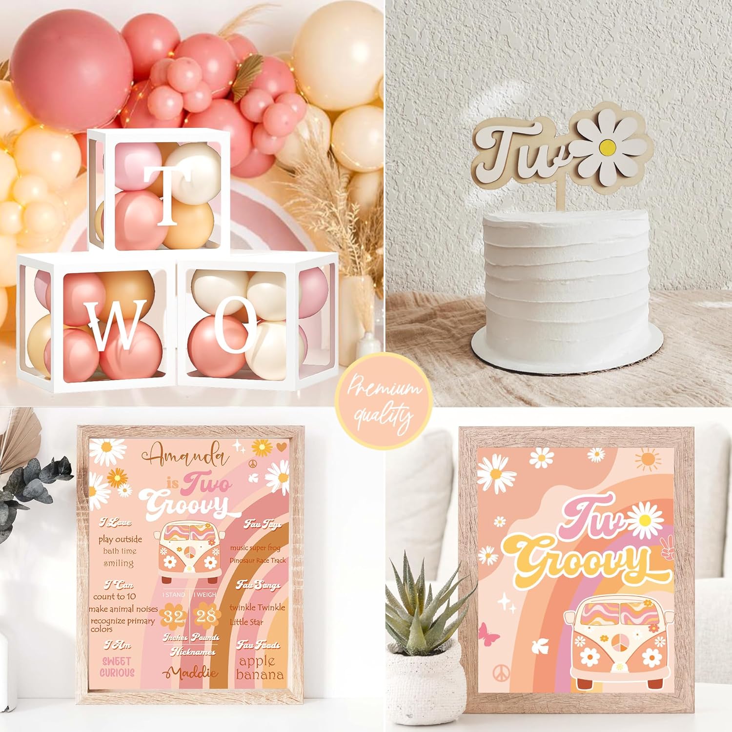 YJDFWAUT Two Groovy Party Decorations, Two Groovy Birthday Party Supplies, Daisy Groovy 2nd Birthday Décor, Daisy Boho Rainbow Second Bday Decor for Baby Girl