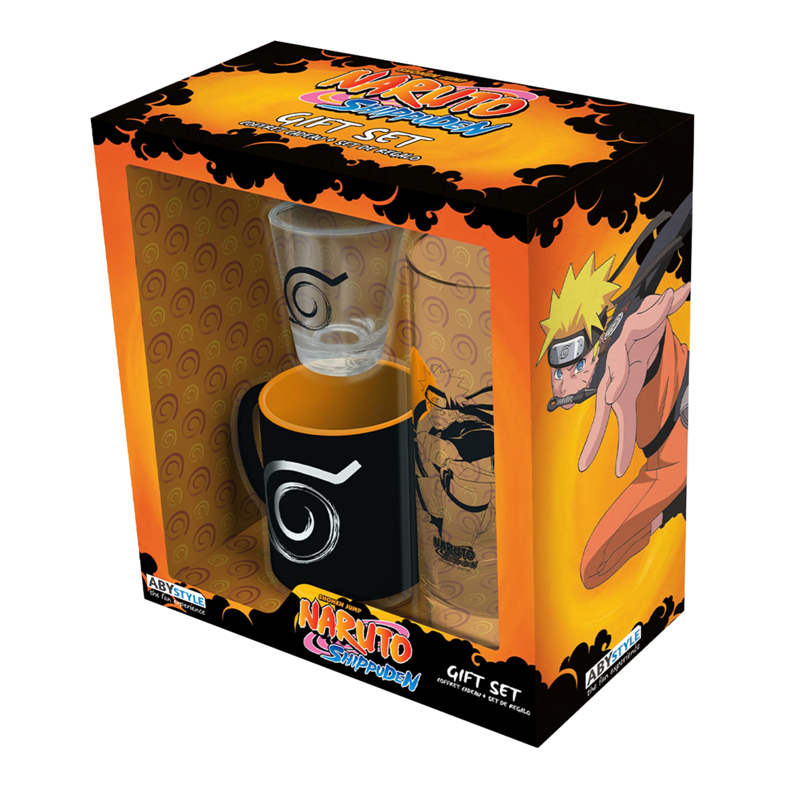 ABYSTYLE Naruto Shippuden Set aus Glas + Espresso-Tasse – offizielles Produkt – 2-teiliges Set – Goodies Ninja Collector