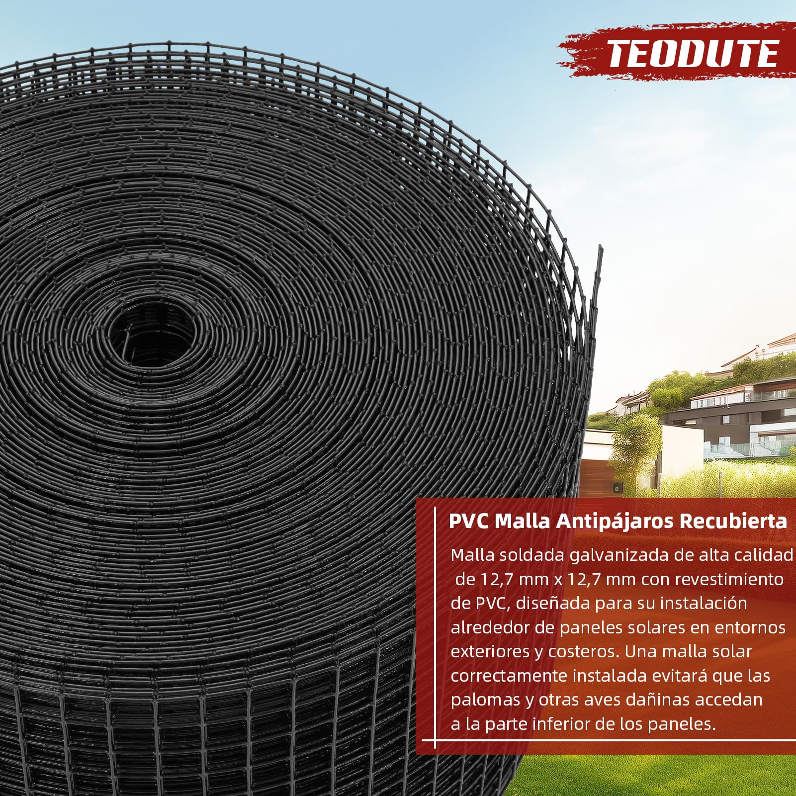 Rejilla de Protección para Paneles Solares Rollo 15cm x 30m, Kit Antipájaros 70 Bridas de Acero Inoxidable Revestimiento de PVC Antioxidante Malla Alambre de 12,7 mm