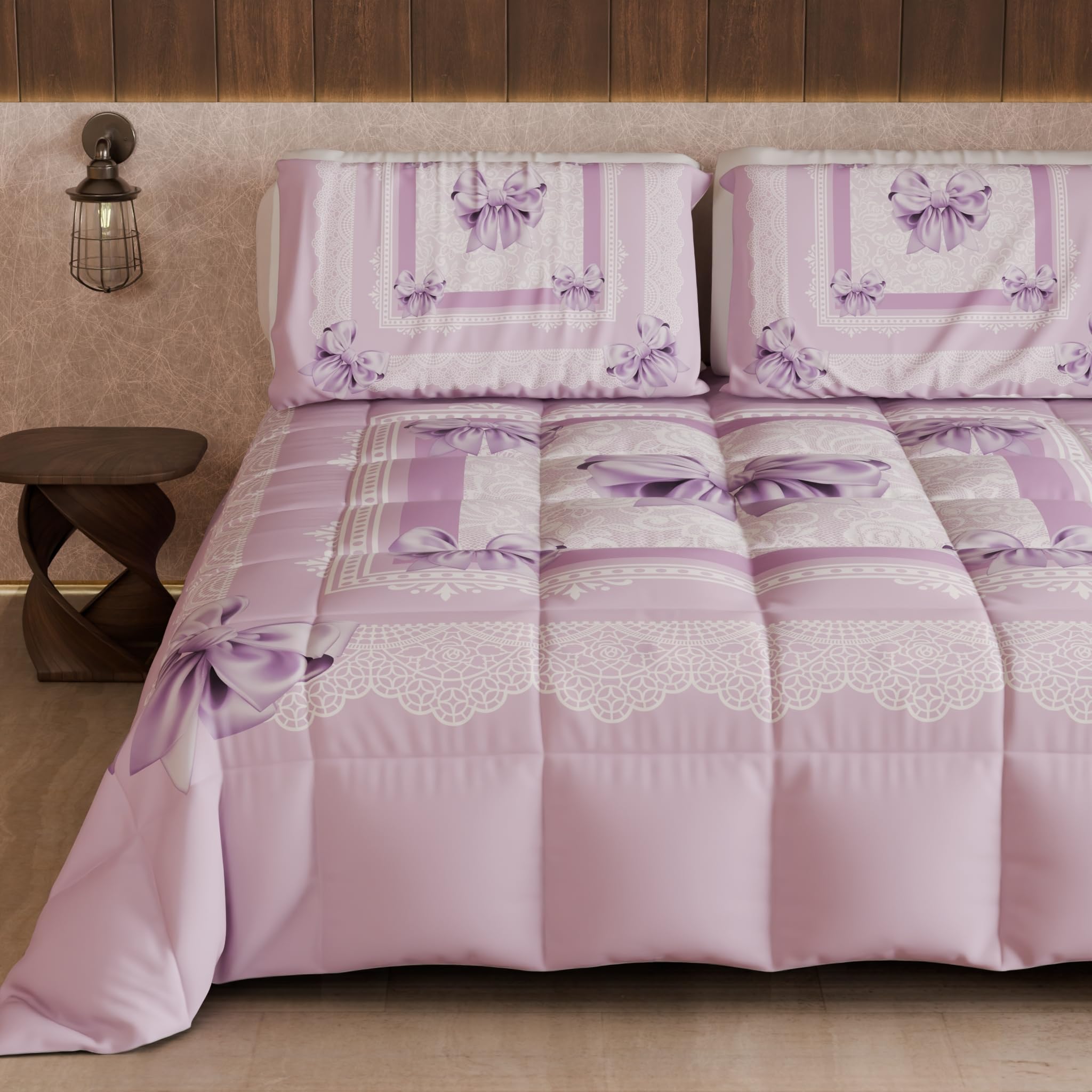 PETTI Artigiani Italiani - Double Winter Quilt, Double Duvet, Plain Colour and Digital Print Lilac Bow, Made in Italy