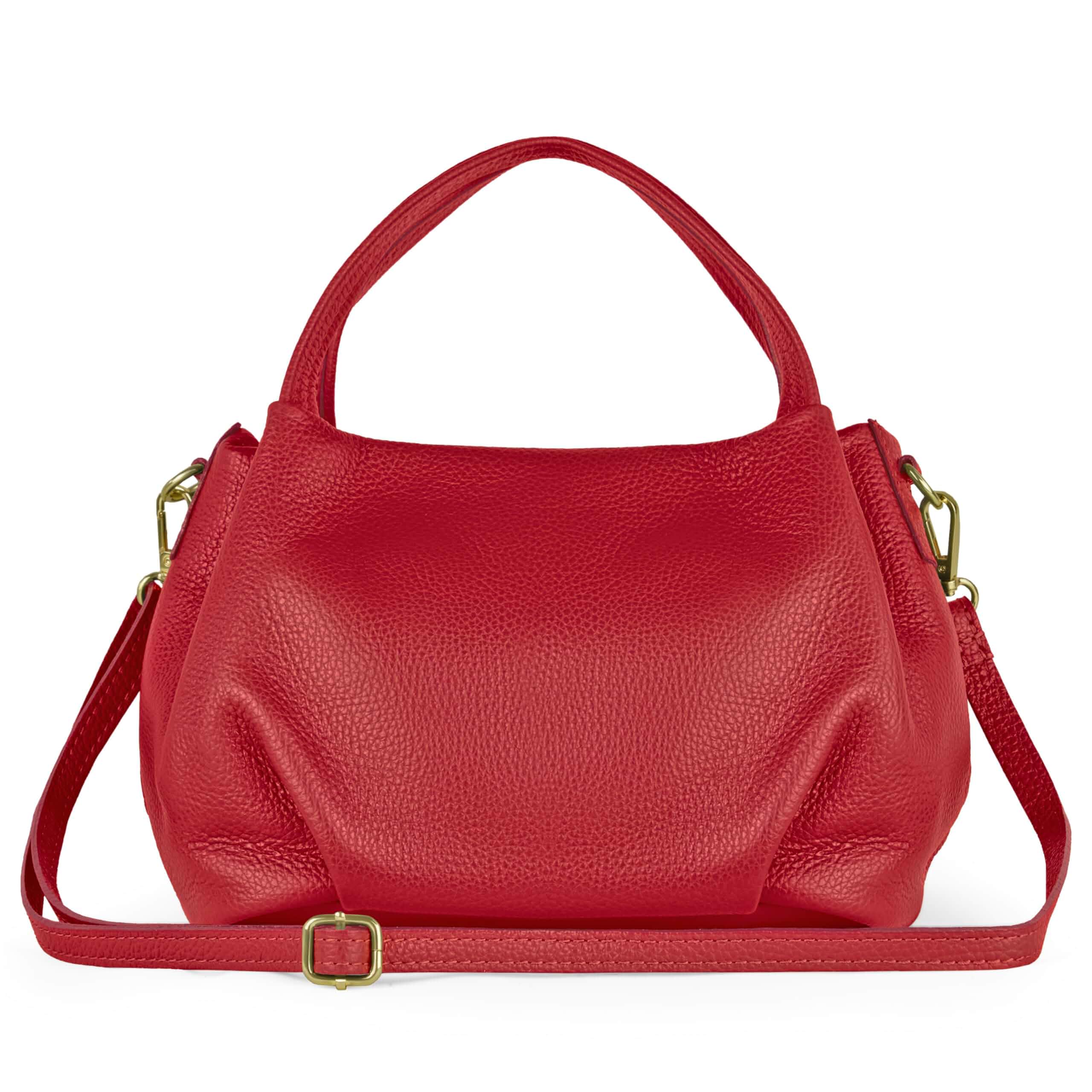 Italian Calfskin Top-Handle Bag for Women with Zipper & Detachable Strap | Small Shoulder Handbag Crossbody Purse (Red)