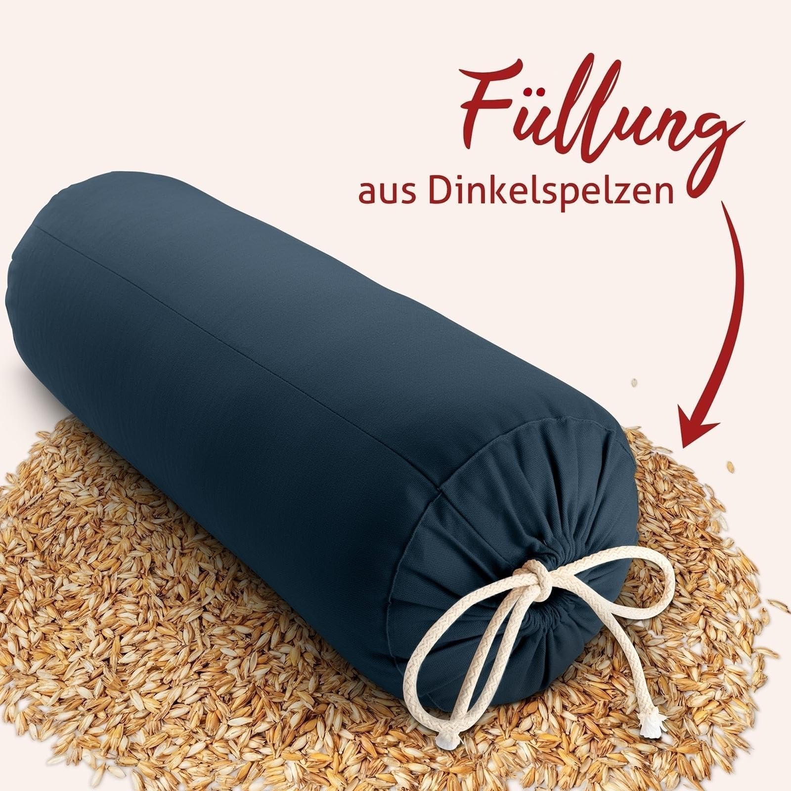 Yoga Bolster Navango – Fait Main En Allemagne, 24-64 Cm, Housse Coton Lavable, Rembourrage épeautre, Poignée De Transport