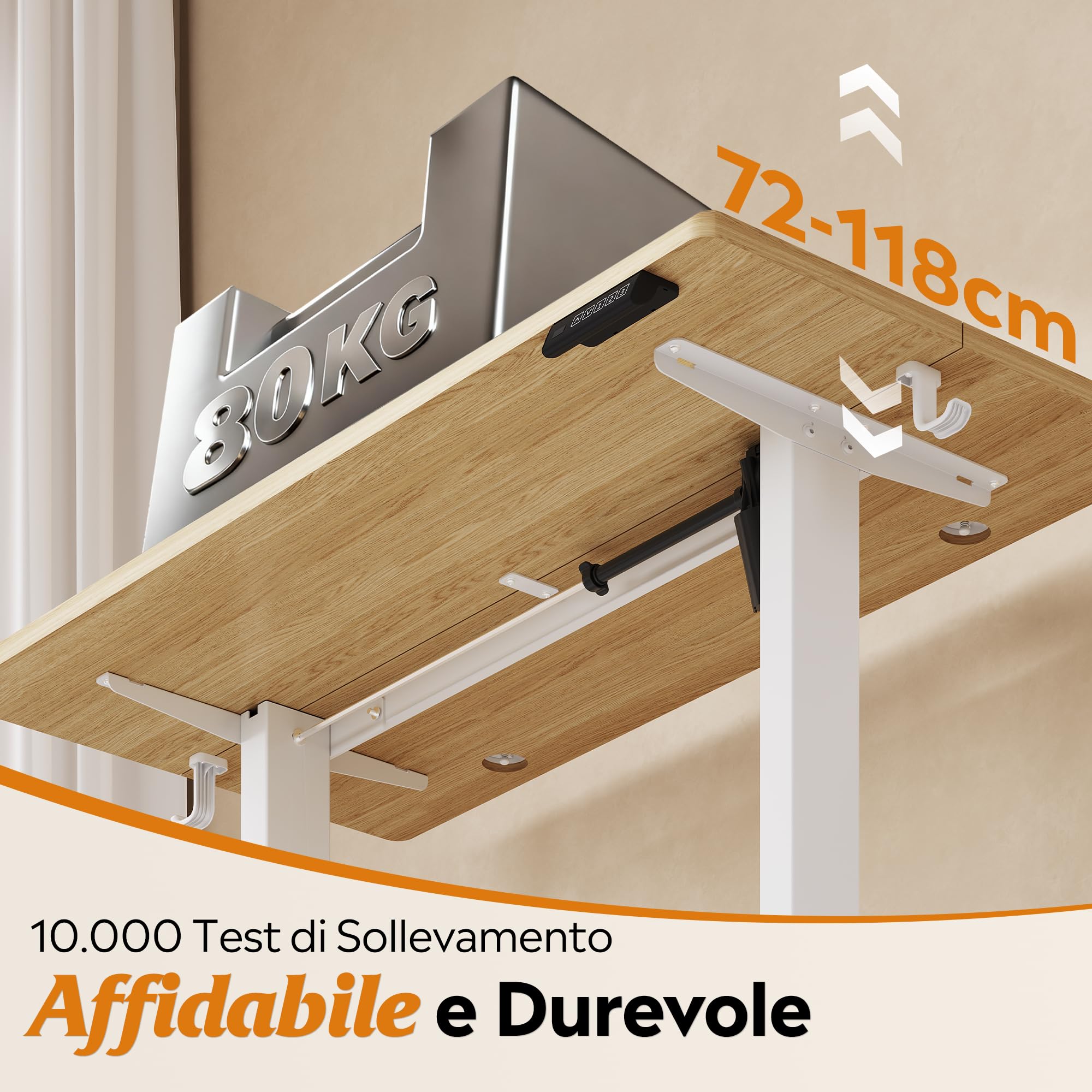 DEVAISE Scrivania Regolabile in Altezza Elettrica 120x60 cm, Scrivania Ufficio Ergonomica con Piano a 2 Sezioni, Funzione Memoria e Sistema Anticollisione, Altezza 72-118 cm,Rovere
