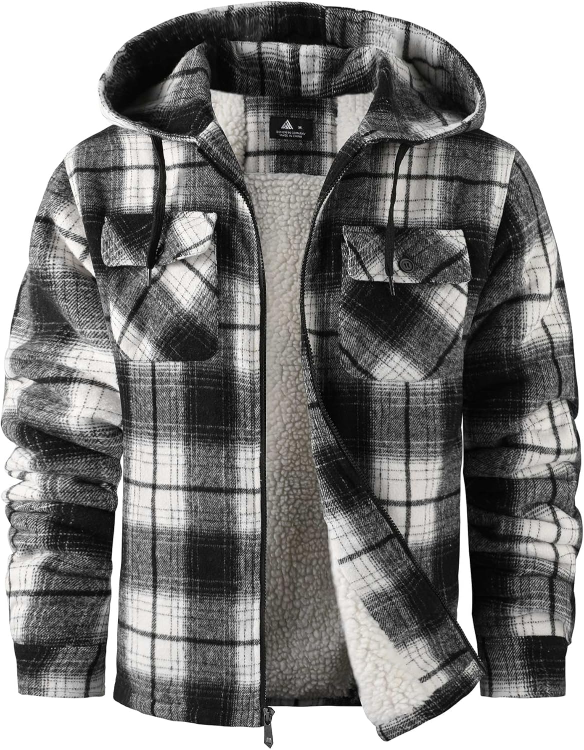 ZITY Men's Flannel Hooded Jacket Fleece Sherpa Lined Plaid Shirts Jackets Zip Up Sweatshirt Hoodies for Men with 4 Pockets