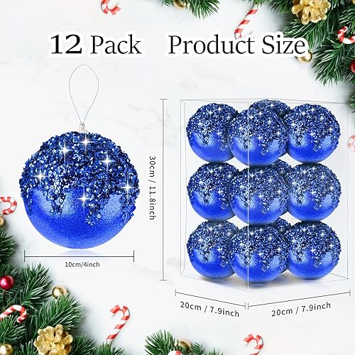 Miniatura 2 de 12 adornos de bolas de Navidad grandes de 4 pulgadas, bolas de lentejuelas azules de Navidad, bolas de Navidad para árboles de Navidad, bodas,