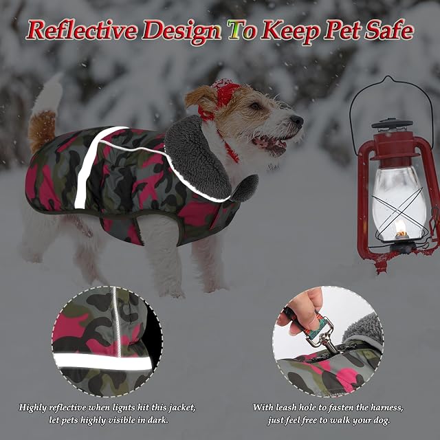 Foto 4 de 7 de Dogcheer Abrigo cálido para perro, chaqueta impermeable reflectante ajustable para perro
