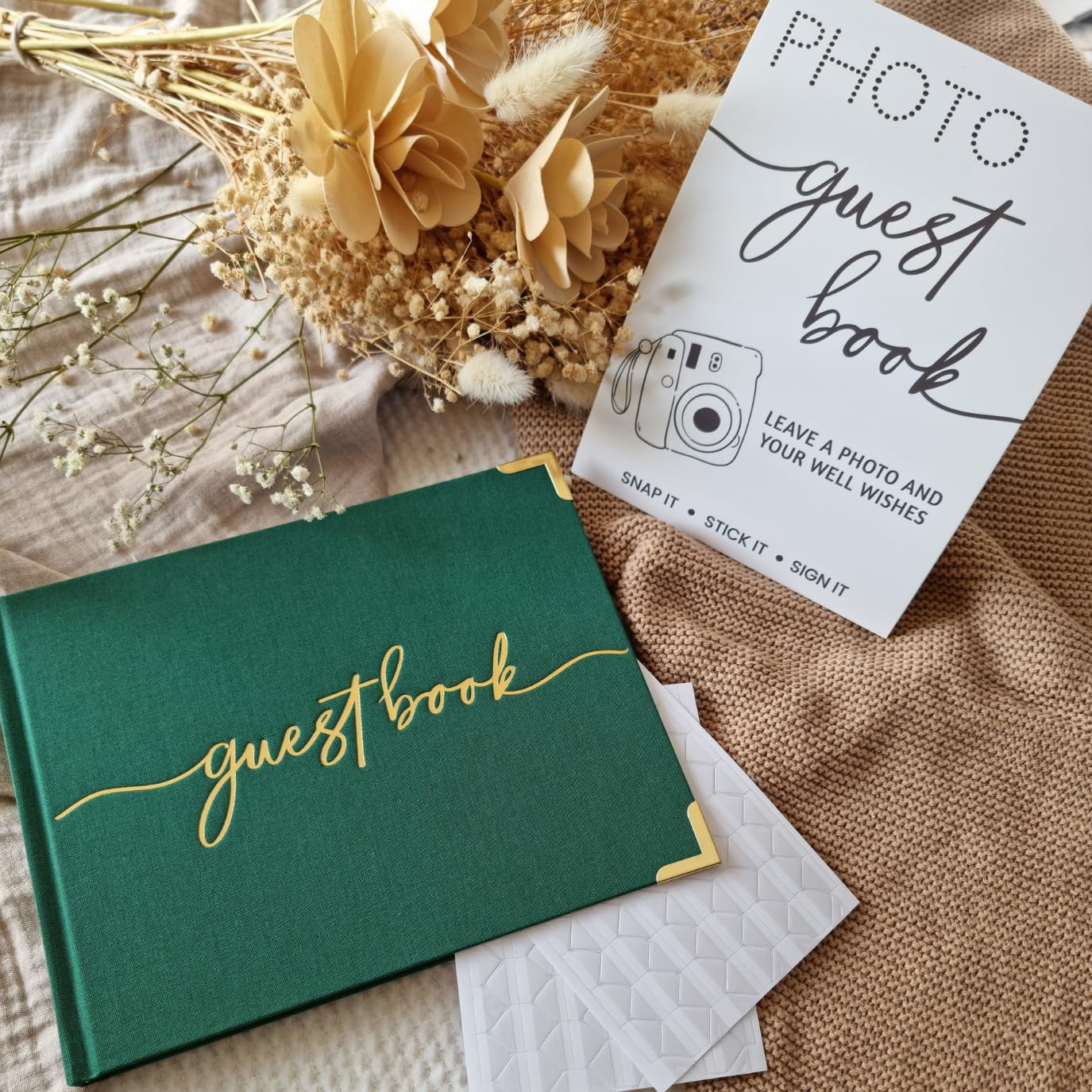 Olive & Lark Guest Book Forest Green, 100 Pages, 8.5x11 Inches, Linen, Love Theme, Personalized, Perfect for Weddings, Baby Showers, Birthdays