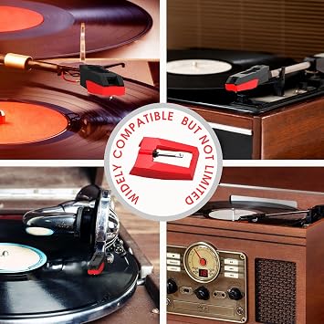 4 Pack Record Player Needles Replacement, Ruby Stylus Turntable Cartridge Needle for Vinyl Records, Compatible with Crosley, Victrola, ION, Jensen, Boytone & More, Metal Storage Case Included