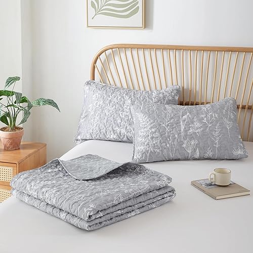 Miniatura 9 de JANZAA Juego de edredón de 3 piezas, tamaño Queen, diseño botánico de microfibra ligera, reversible, 1 edredón tamaño Queen y 2 fundas de almohada,
