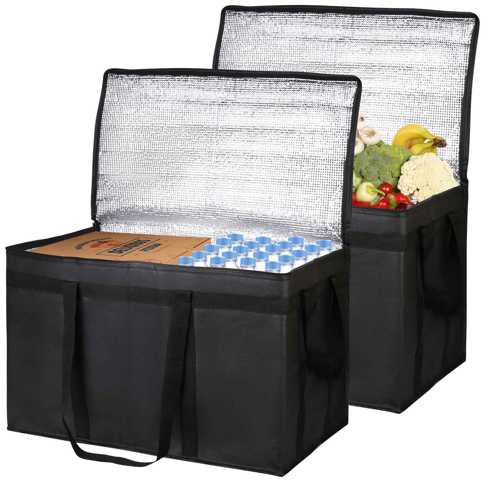Bodaon 2-Pack Insulated Food Delivery Bag, XXXL Grocery Shopping/Catering/Pizza Cooler Bags, Rideshare Delivery Bag, Cold/Hot Styrofoam Carrier for