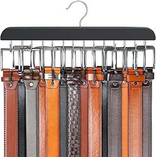 14 Hooks Wooden Belt Hanger Organizer for Closet Storage