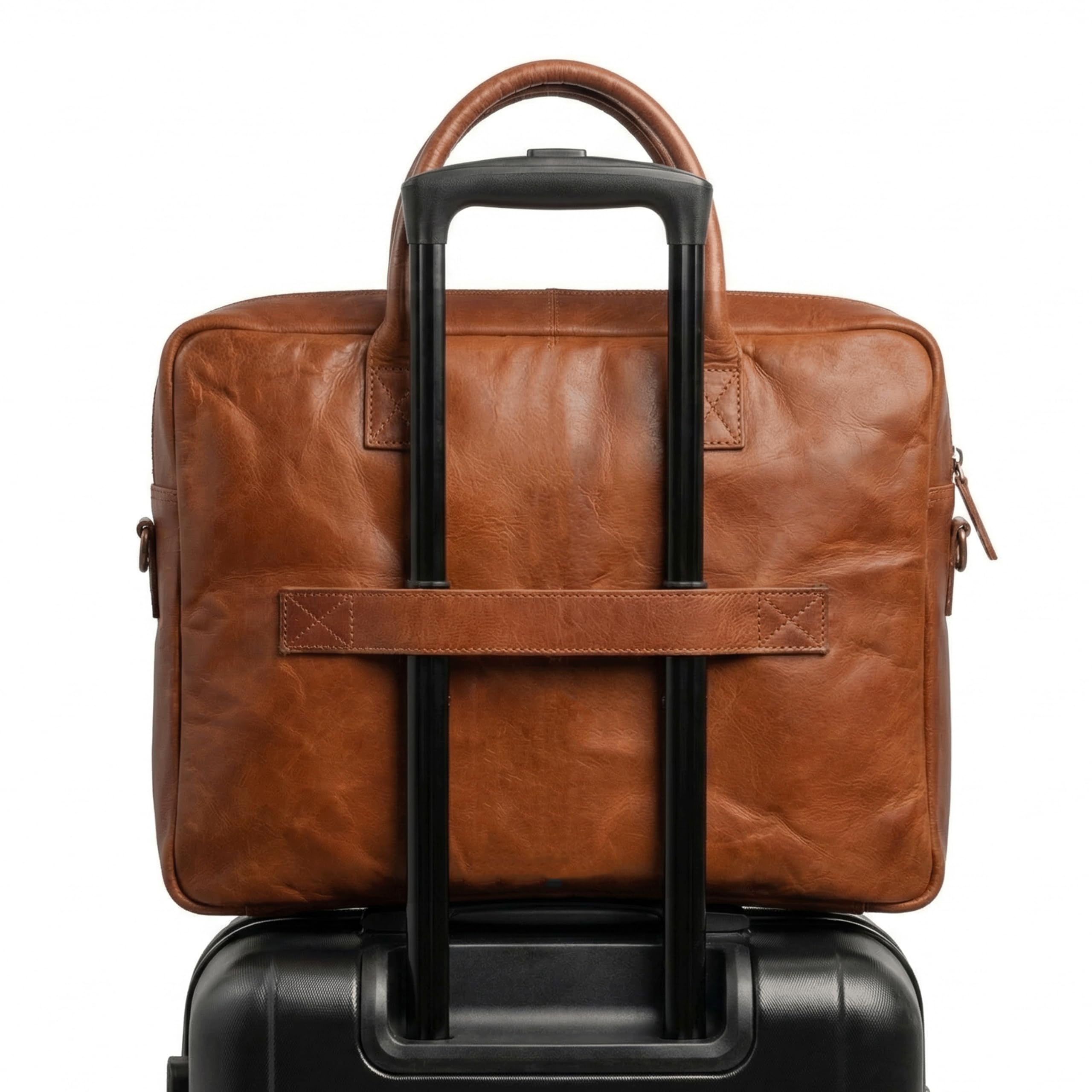 SID & VAIN große Laptoptasche echt Leder - 15 Zoll Laptop Business-Tasche CEDAR groß - Aktentasche mit Schultergurt - Arbeitstasche Herren und Damen braun handgefertigt