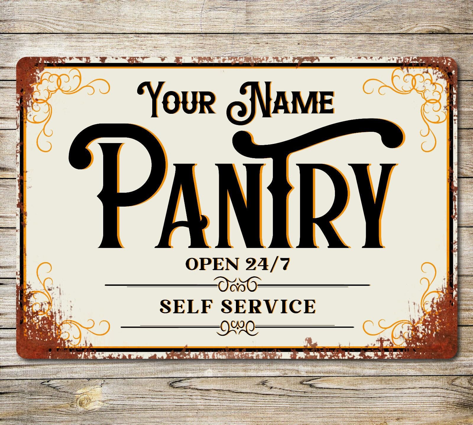 My Pixel Print Metal Personalised Pantry Sign Wall Door Signage Rusted Style Retro Tin Plaque Waterproof