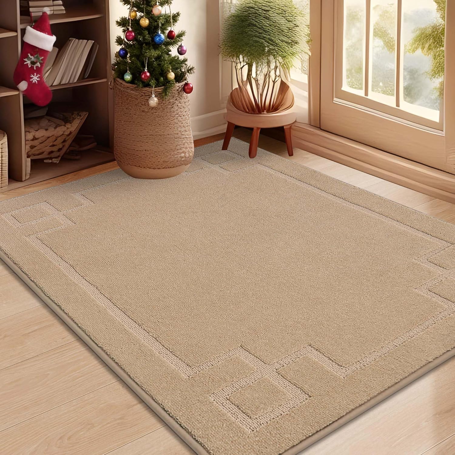 BEQHAUSE Door Mat 32" x 48", Non-Slip Door Mats Indoor Entryway Rugs Washable Low-Profile Absorbent and Stain Resist Floor Mats, Dog Door Mat for Front Back Door, Muddy Wet Shoes & Paws, Beige Beige 2'8" x 4' (Rectangular)