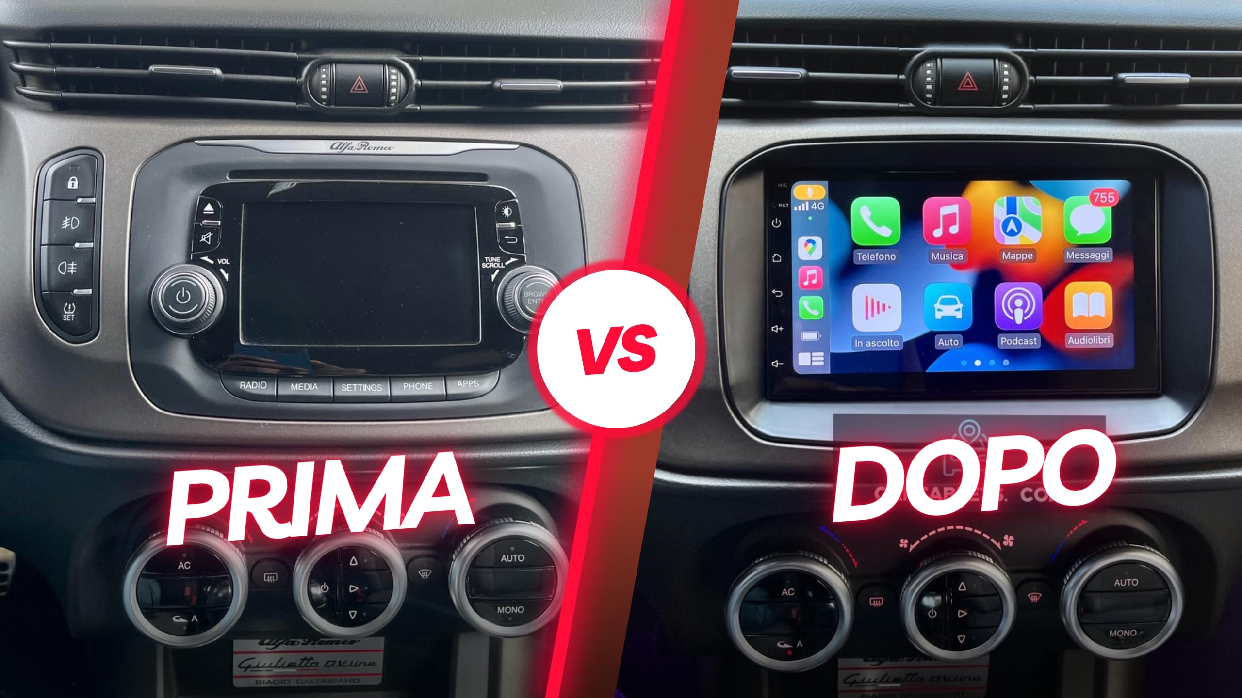Autoradio Custom Fit per Alfa Romeo Giulietta 2015–2020 con CarPlay e Android Auto | Schermo Touch AVVIO VELOCE | Navigatore| Bluetooth | USB | Retrofit Plug & Play | Compatibile comandi al volante