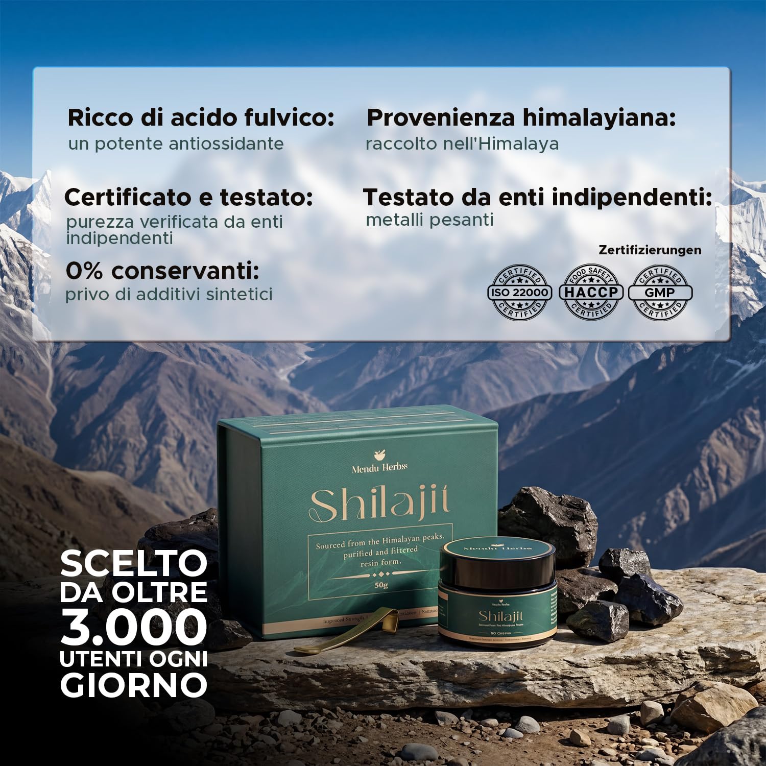 Himalayan Shilajit Resina Puro Originale 50 g | 100% Originale con Acido Fulvico e Acido Umico | Oltre 85 Minerali ed Oligoelementi | Vitalità ed Energia Naturale per Uomini