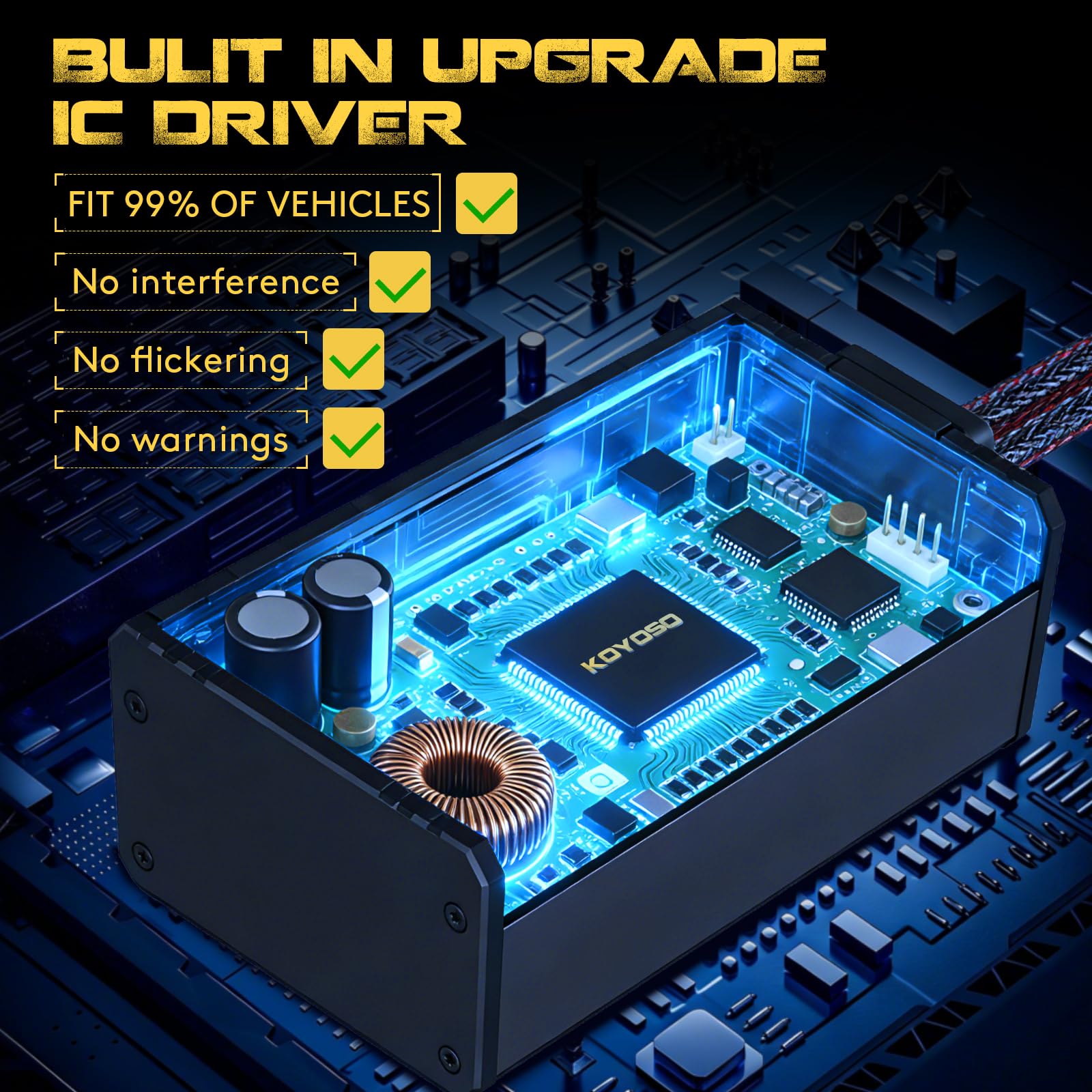 KOYOSO H7 LED Lampadina 180W 40000LM, Super Luminosa 6500K Bianco Freddo, CANBUS Ready Nessun Errore, Plug&Play Kit di Aggiornamento per Alogena Auto, Abbagliante e Anabbagliante perVeicolo 12V, Confe