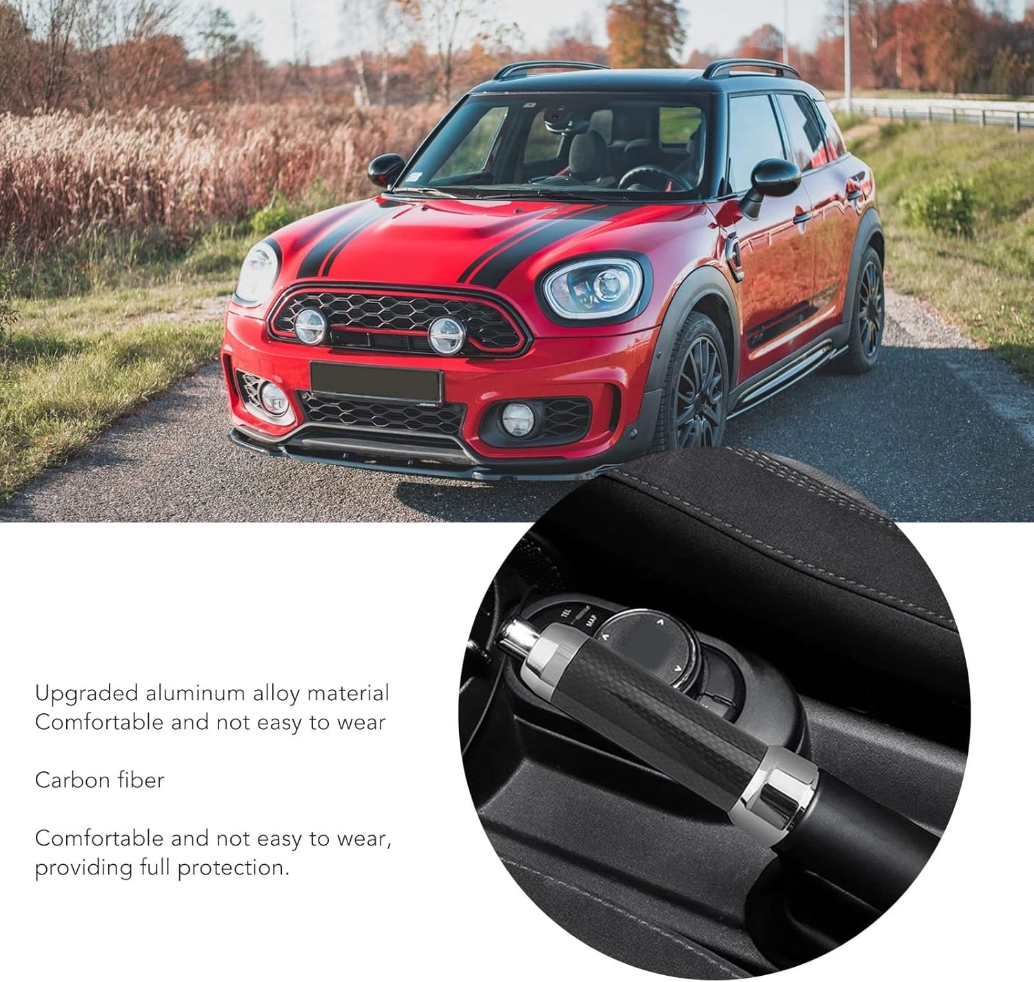 Carbon Fiber Handbrake Handle Grip Cover, Compatible with Cooper F54 F55 F56 F57 F60 Clubman Countryman, Parking Brake Cover, Interior Trim Accessory