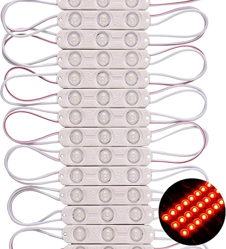 Miniatura 1 de 200 unids 12 V DC LED módulo luz roja 0.72 W 3 LED con lente de gema impermeable decorativo para carteles publicitarios signos carta signo con cinta