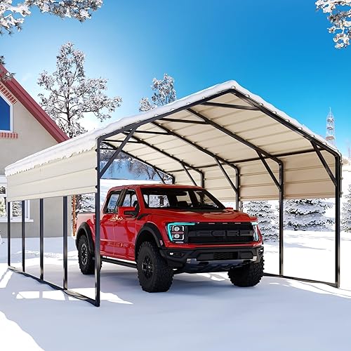 Quictent 10x20 ft Metal Roof Carport Kits Hard Top Garage Heavy Duty Steel Car Canopy, Black&White