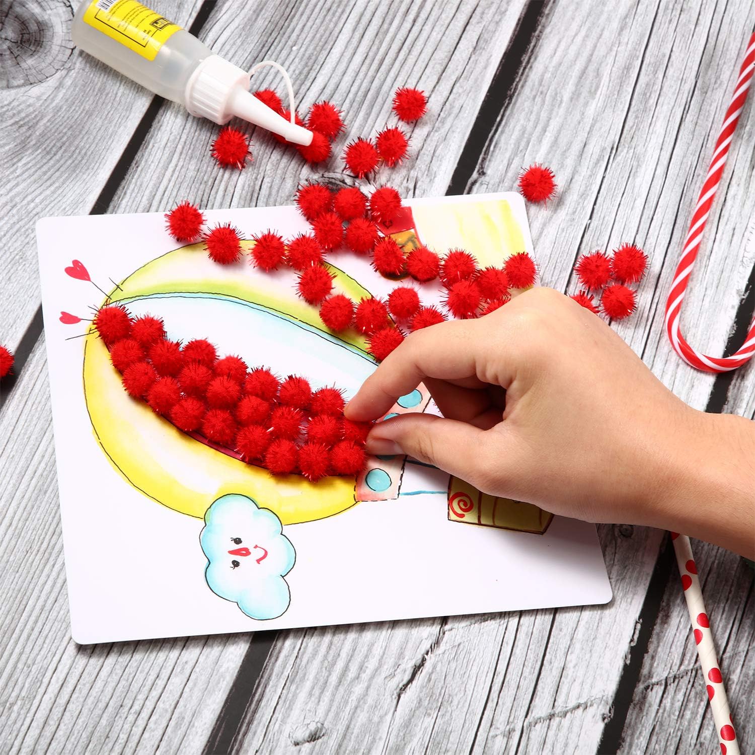 Shappy 500 Pieces Christmas Glitter Pompoms 1 Inch Fuzzy Pom Poms Arts Crafts Making Balls for Hobby Supplies Craft DIY Party Decoration (Red)