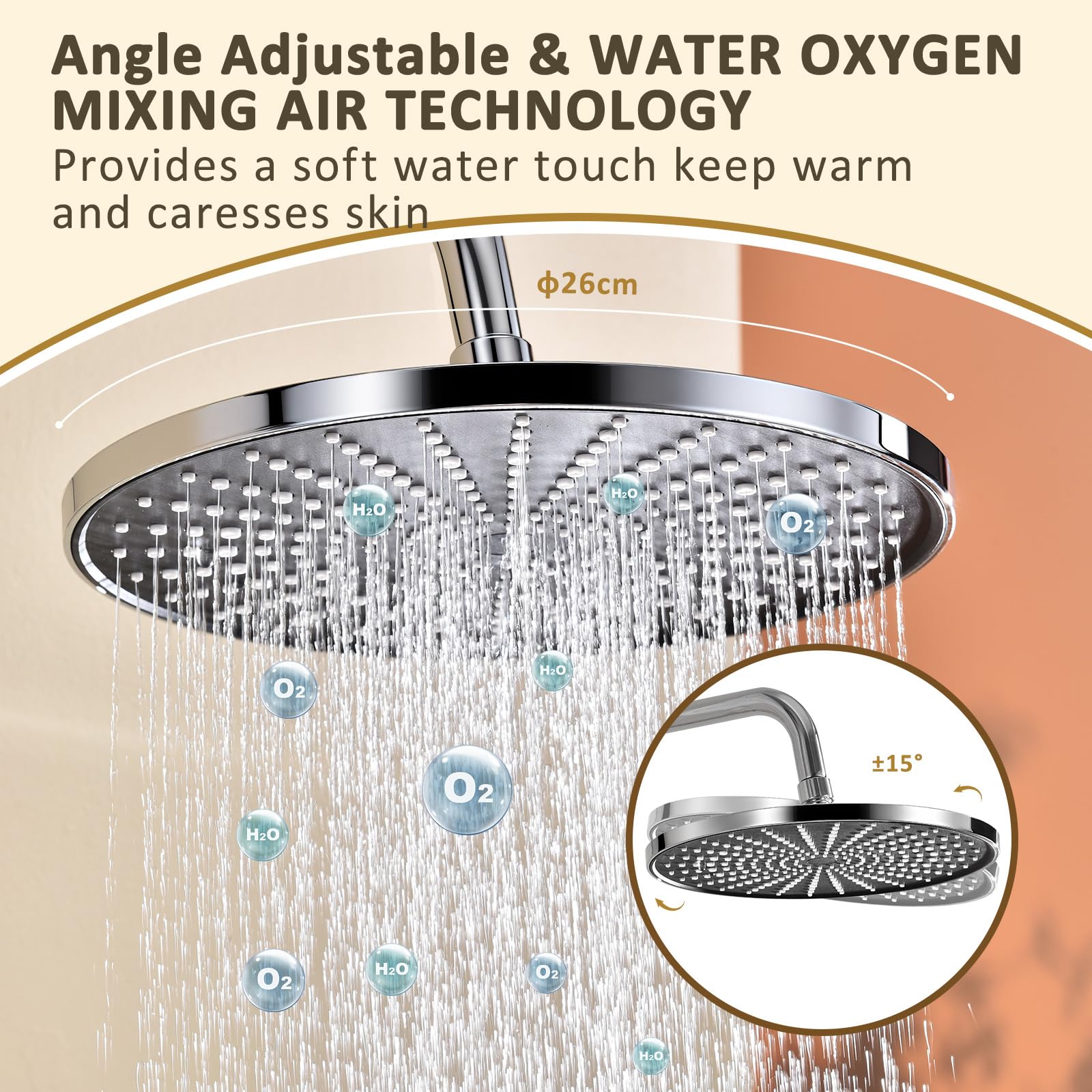 Duschsystem mit Armatur Höhenverstellbare Dusche ohne Thermostat 26 cm Großflächen Regendusche & 3-funktion Handbrause Edelstahl Duschsystem Set