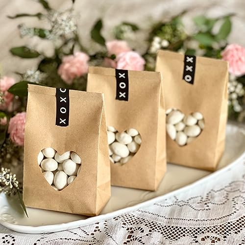 Miniatura 3 de Bolsas de panadería con ventana de corazón, bolsas de papel kraft extra pequeñas, 100 unidades de 3.3 x 5.5 x 2 pulgadas, bolsas de bloqueo de