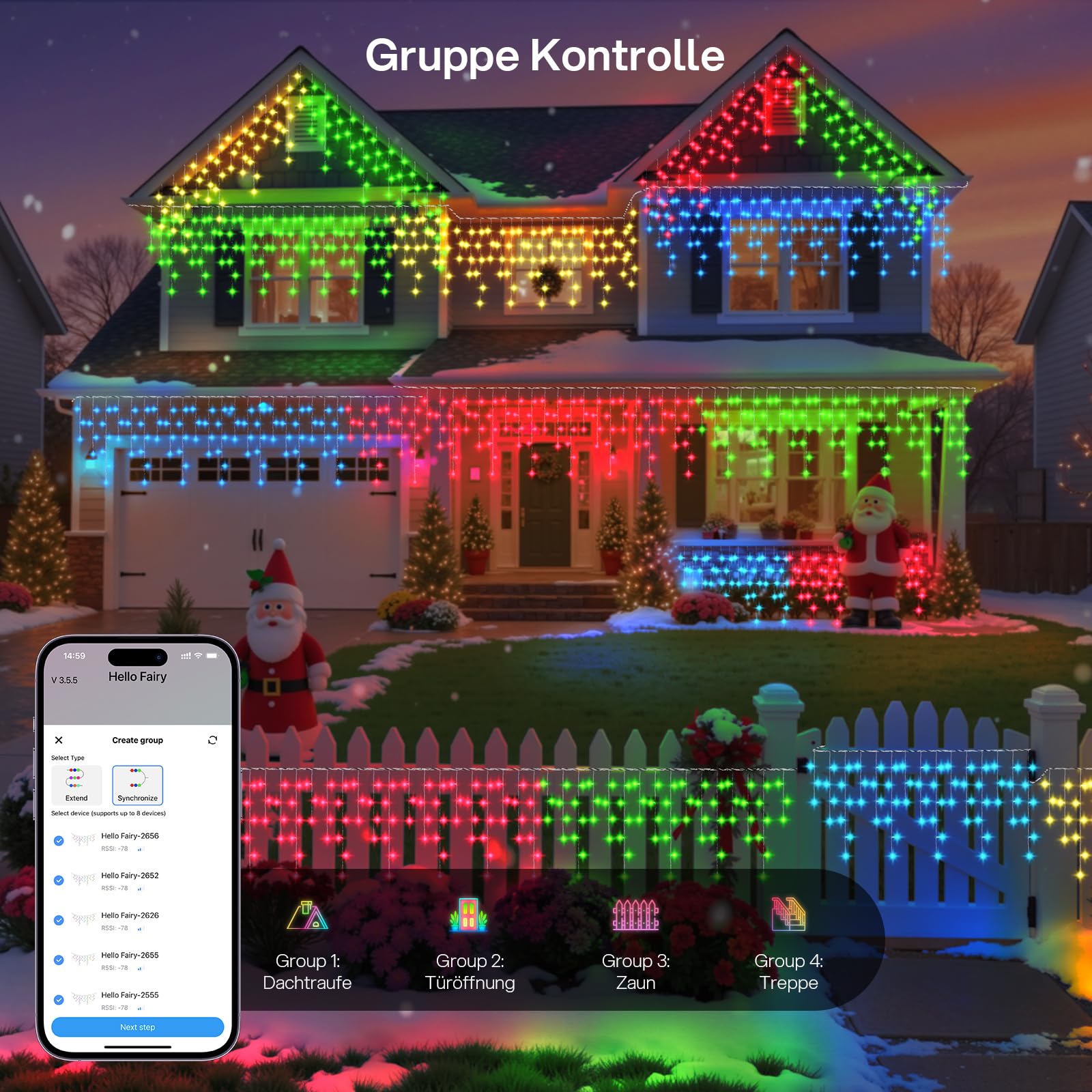 REYLAX 20M 598 LED Eisregen Lichterkette, RGB Color Chaning Lichterkette Außen, Smart Christmas lights, Intelligente Dynamische Deko, IP65 Wasserfest, Musiksynchronisierung, App Steuerung