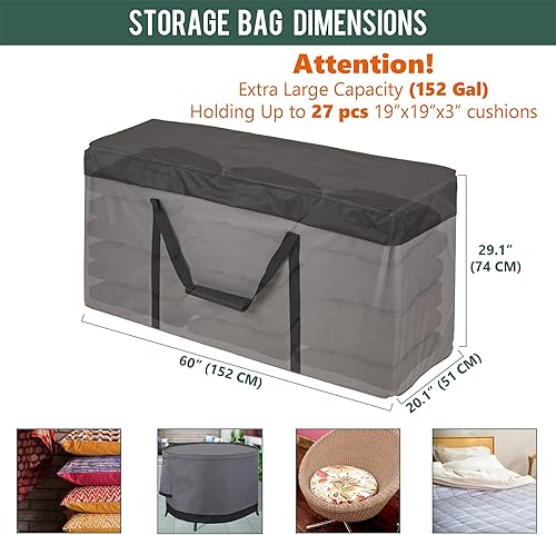 Miniatura 3 de Paquete de 2 bolsas de almacenamiento de cojines de 60 pulgadas con cremallera cubierta y asa acolchada, bolsa de almacenamiento para árbol de