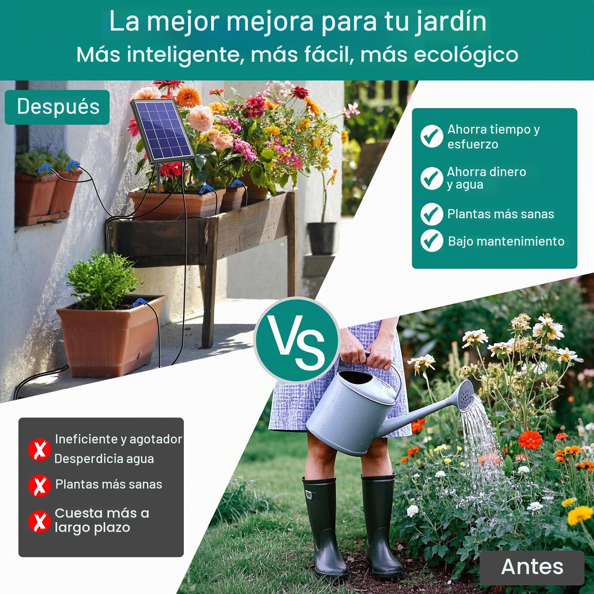 Biling Sistema de riego solar para jardín, riego automático, 15-20 plantas en maceta con panel de 3,5 W, manguera de 15 m, para balcón, jardín, invernadero, riego de vacaciones, sistema de riego de
