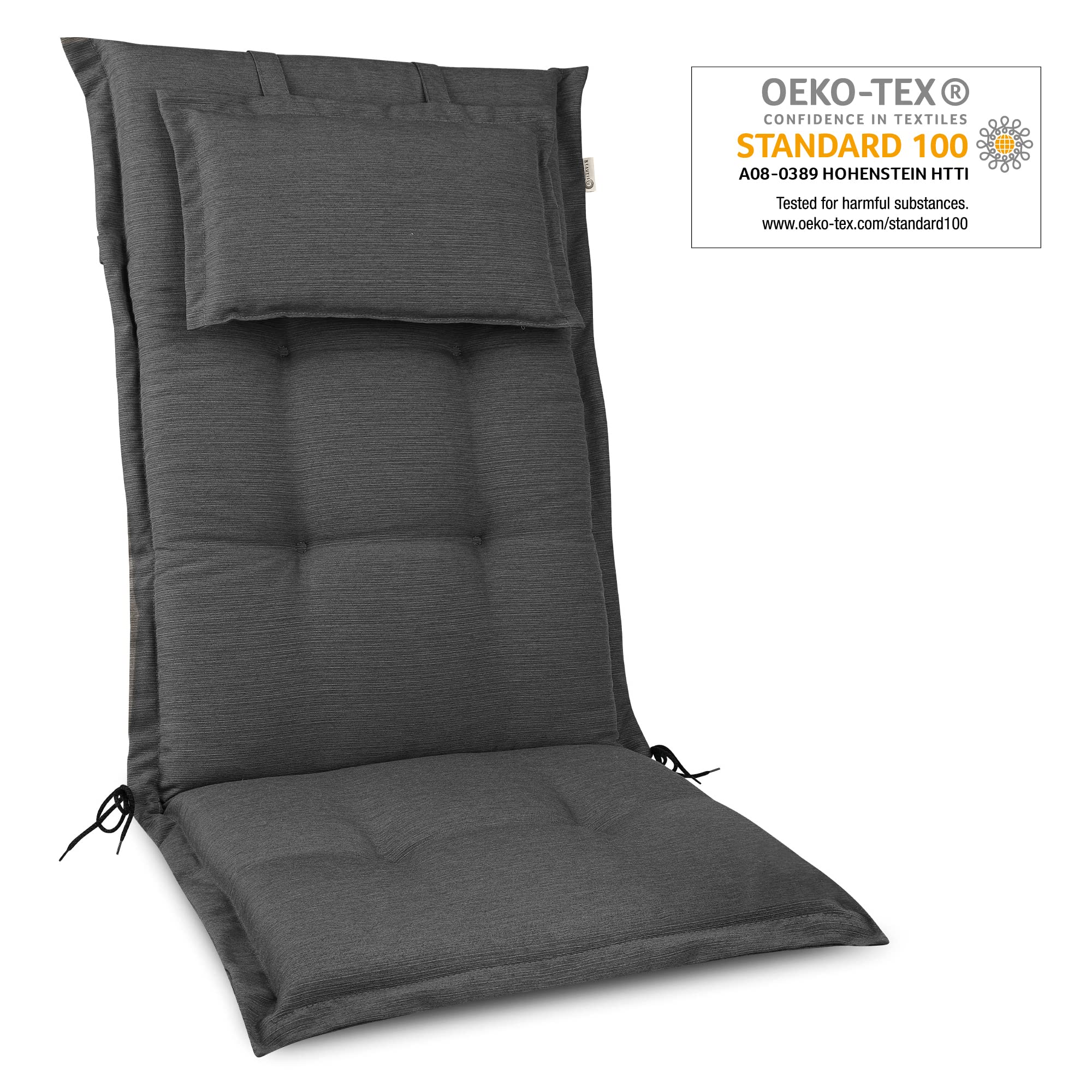 Beautissu 2er Set Premium Gartenstuhlauflage Hochlehner Dicke Polster | 120x50x7cm Anthrazit robuster Stoff & UV-Lichtechtheit Auflagen für Gartenstuhl Sitzkissen Auflage Sitzpolster HighLux HL