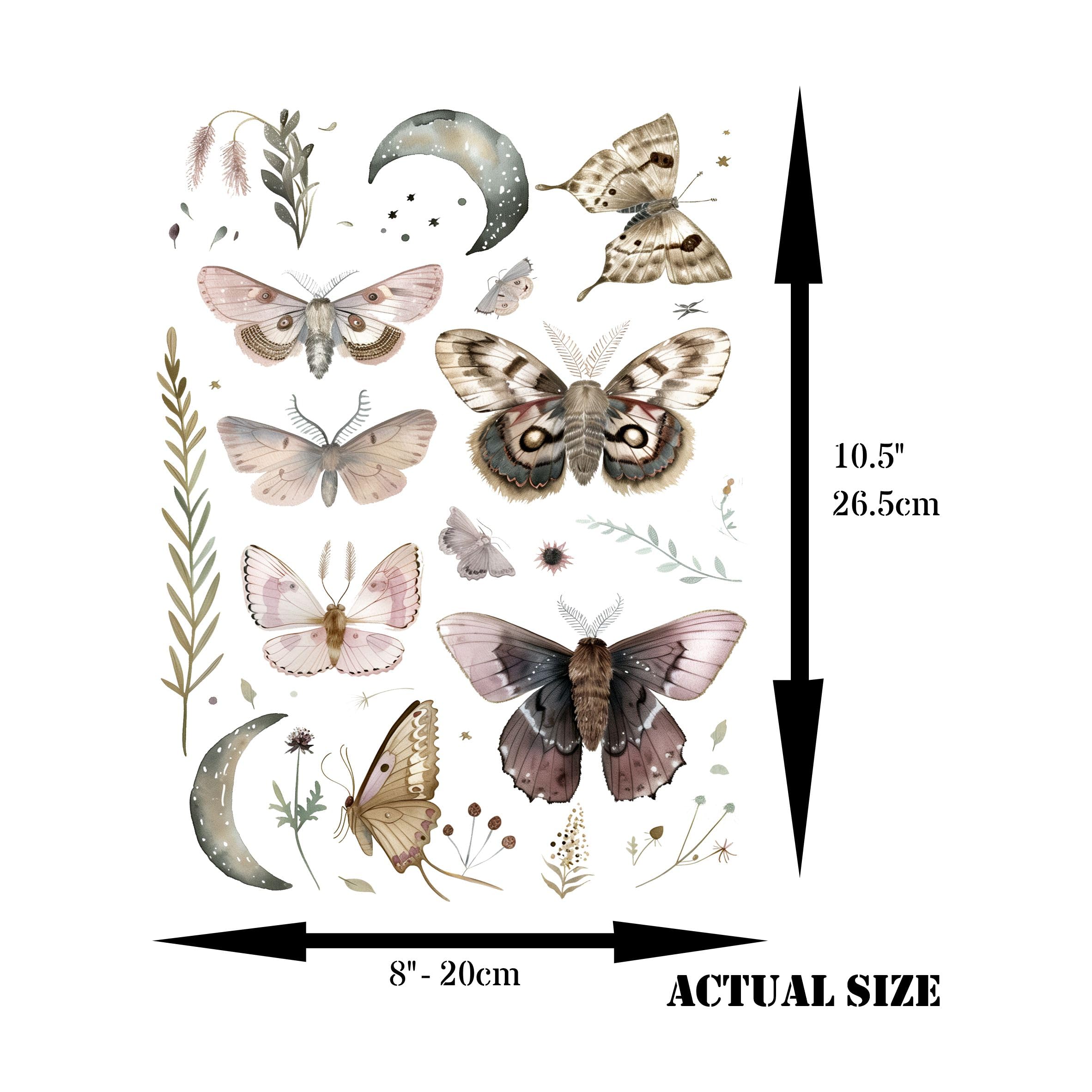 Moths n Moons Rice Paper, 8 x 10.5 inch - Decoupage Scrapbooking Cards Craft
