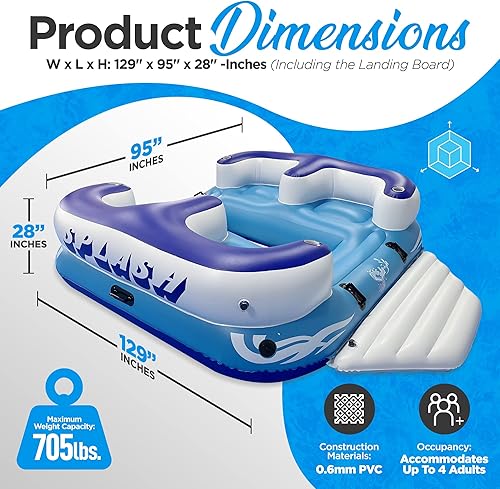 Miniatura 2 de Serenelife Inflatable Towable Tube for Boating, 2 Rider Capacity with Deck Seats & Backrest, 450 lbs Water Sports Tube, Durable Nylon Cover,