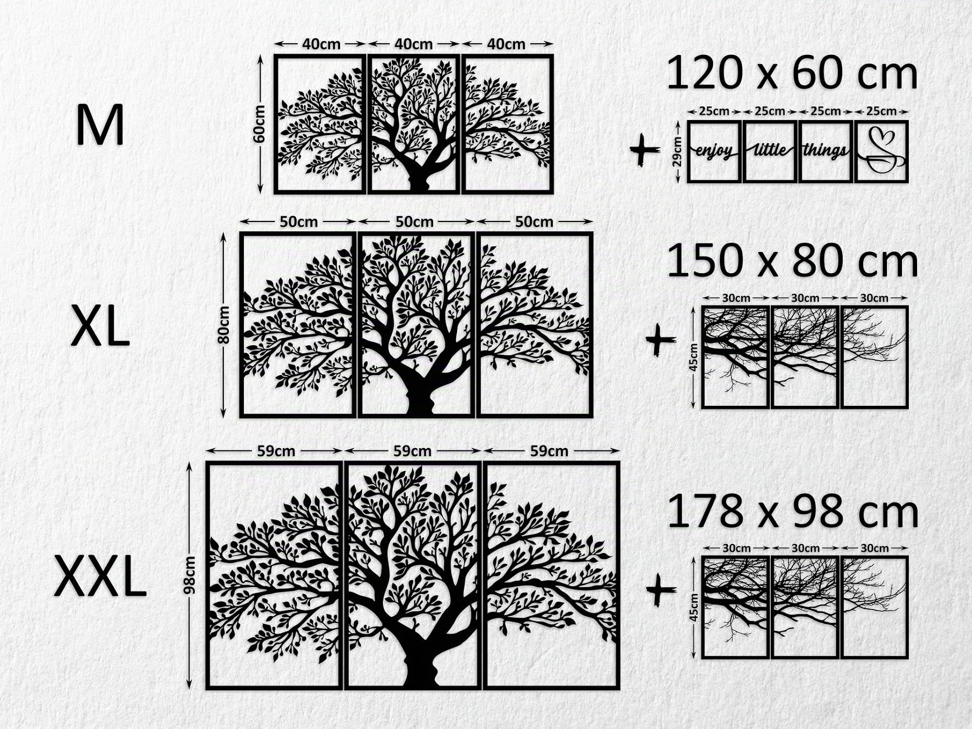 Kajaro Arbre Tableau Mural Bois 3 pièces, 1500x800 mm