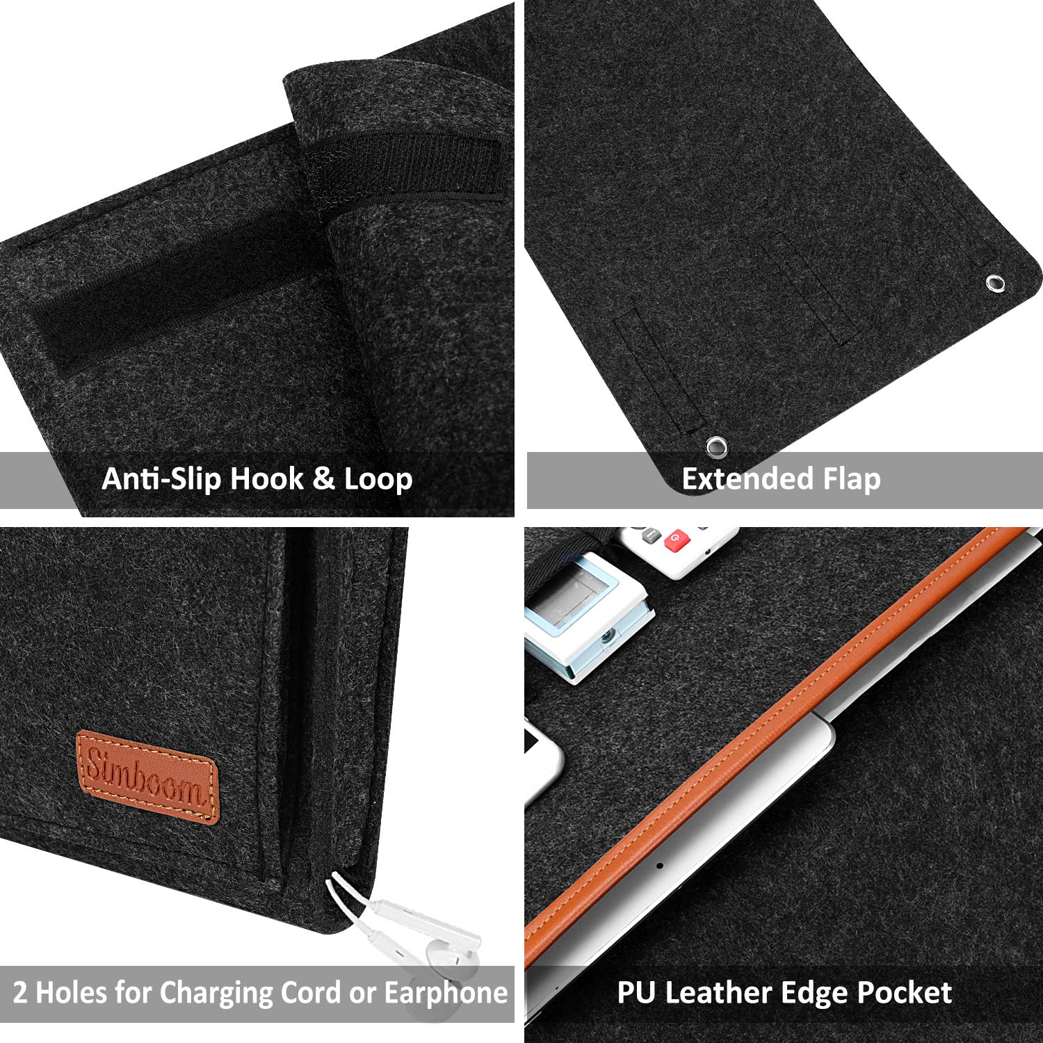 SIMBOOM Borsa da Comodino e Divano Con Antiscivolo Lungo Flap - Tasca Portaoggetti per Letto, Libro, Telecomando, Telefono, Occhiali, Cavo di Ricarica - Grigio Scuro