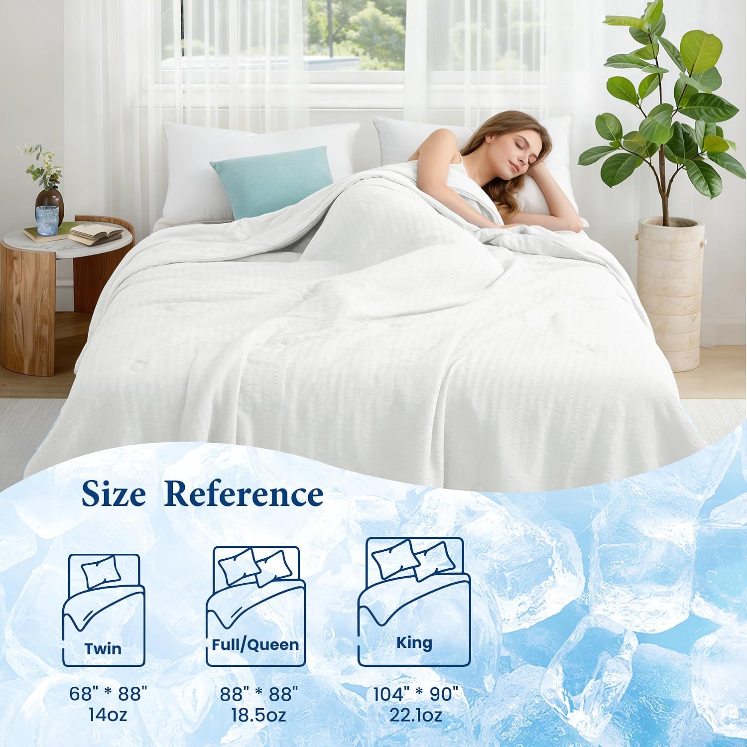 Joysoul Queen Size Seersucker Cooling Comforter - Lightweight Q-Max 0.45 Summer Bedding for Hot Sleepers & Night Sweats, Ultra Soft Reversible Comforter, Breathable Blanket, 90"x90", White