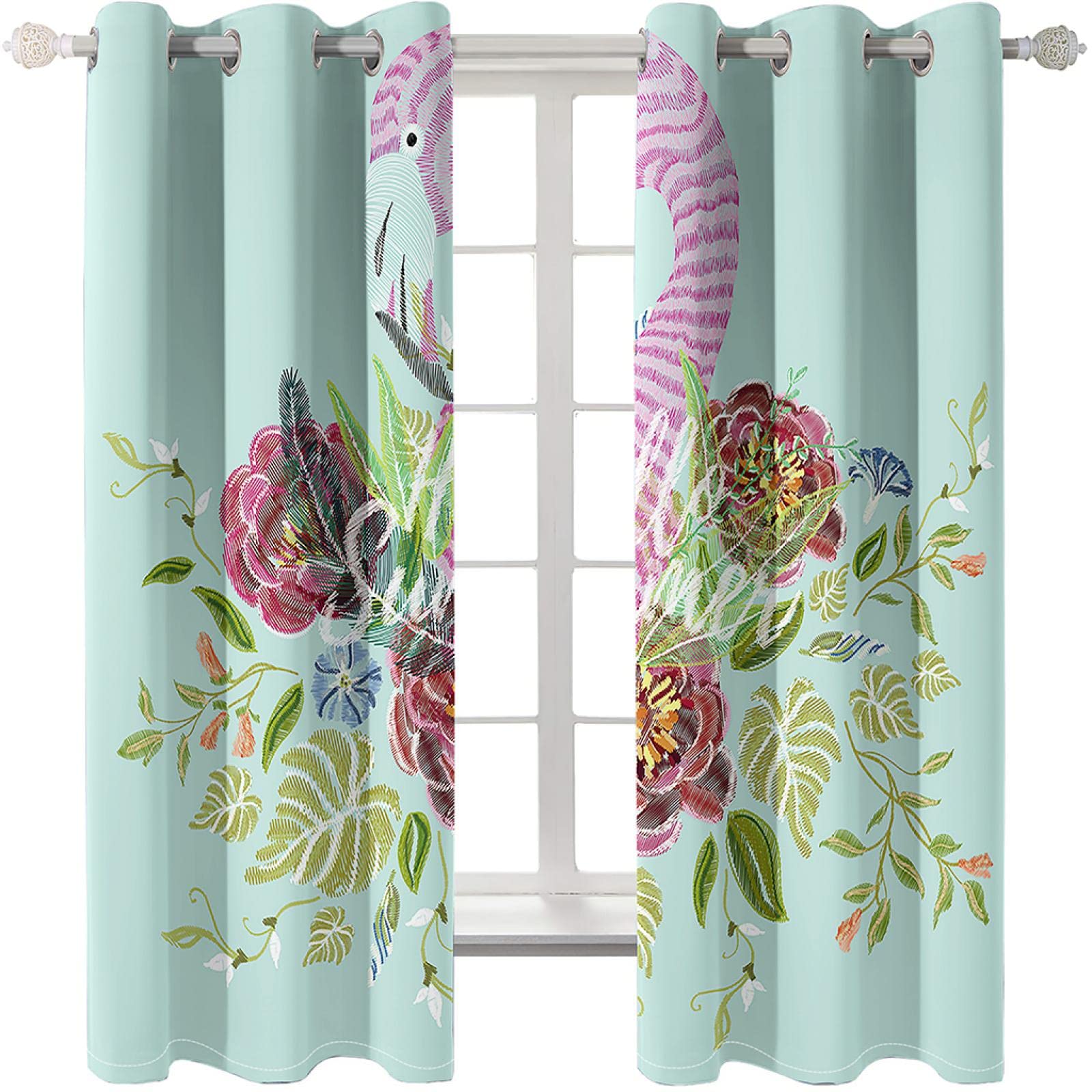 Rideaux occultants pour Enfants, Motif Licorne Bleue, Fleurs abstraites, 140 x 165 cm, à œillets, Isolation Thermique, imprimés, pour Chambre d'enfant, Lot de 2 Panneaux