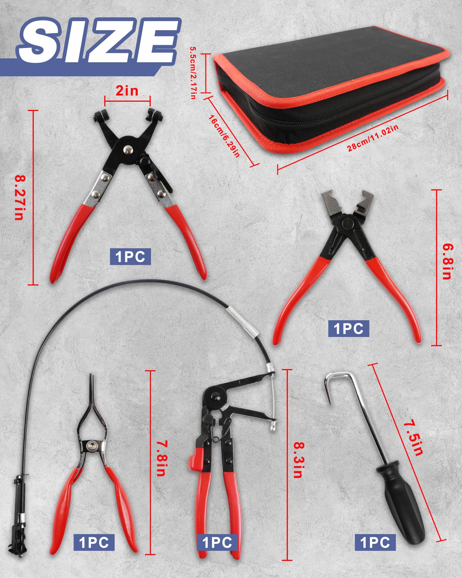 KUNGJUER 5PCS Wire Long Reach Hose Clamp Pliers Set Fuel Oil Water Hose Auto Tools, Long Reach Wire Pliers, Hose Clamp Tool for Auto Maintenance with Storage Cas