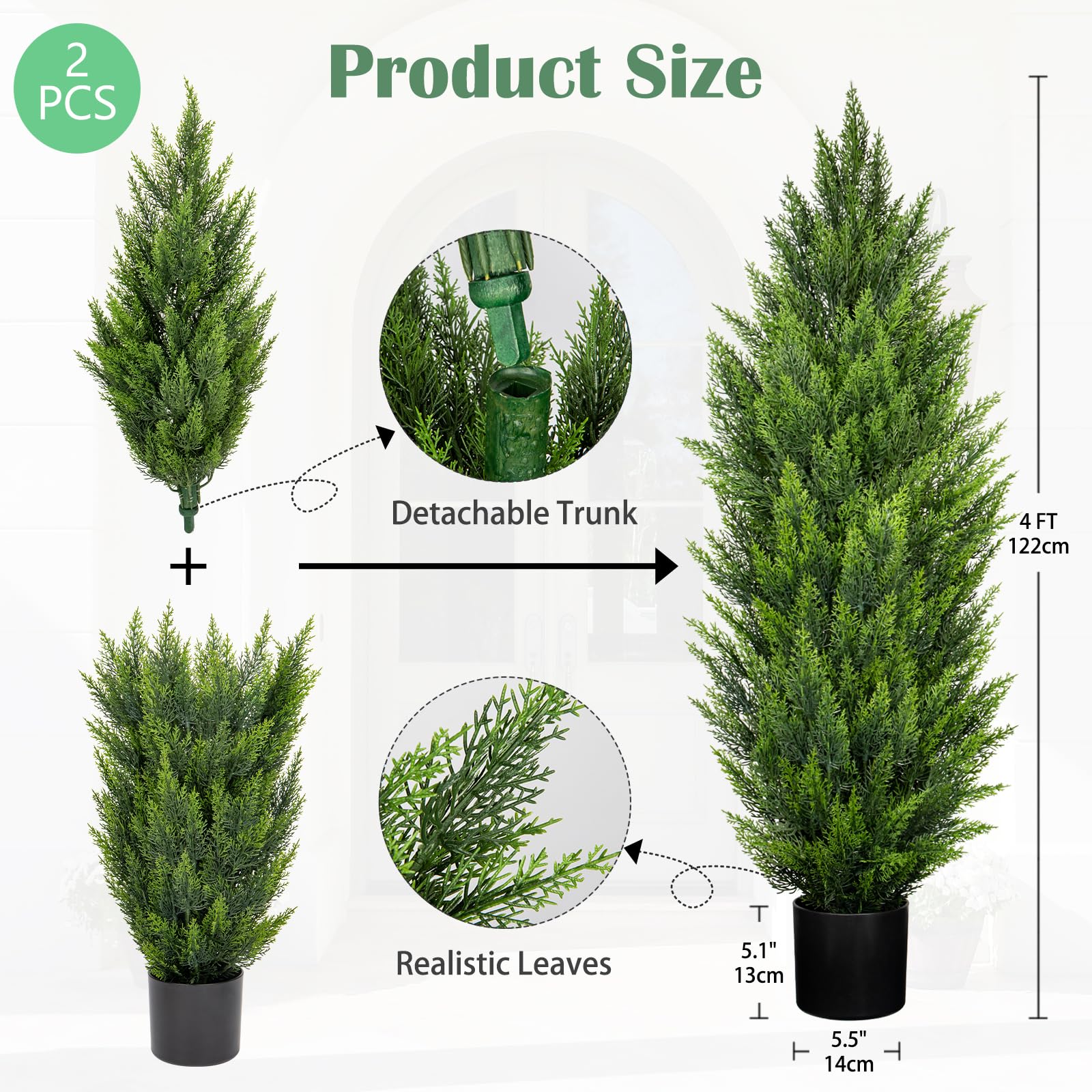 2 Cipressi Artificiali 120 Cm - Piante Finte UV Per Esterno/Interno, Vaso Incluso, Decorazione Giardino - Foto 5